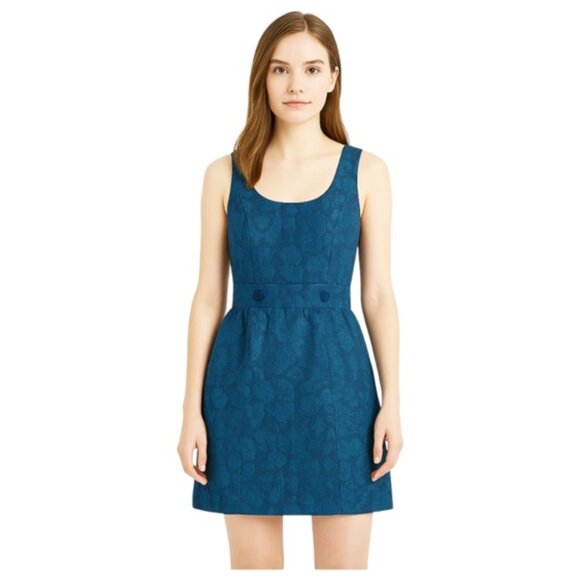 Tulle Small Blue Brocade Sleeveless Scoop Neck Mini Cocktail Dress - Picture 1 of 8